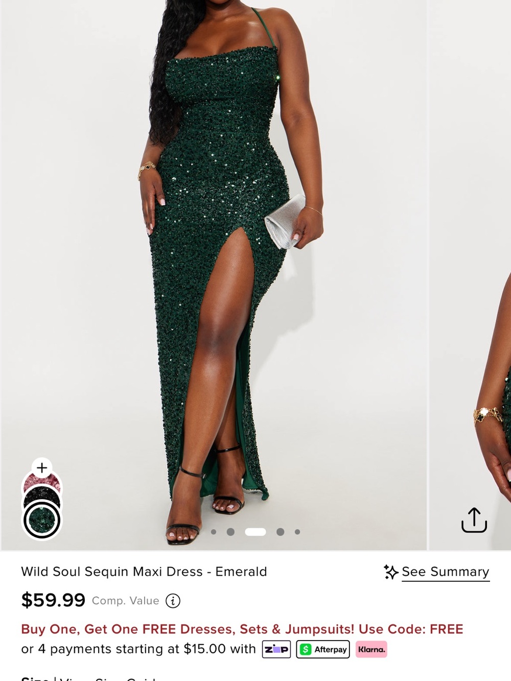 Fashion Nova Emerald Green Sequin Maxi Dress with Thigh Slit